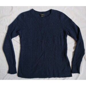 Halogen 100% CASHMERE Sweater Navy Speckled Long Sleeve Super Soft Pullover M